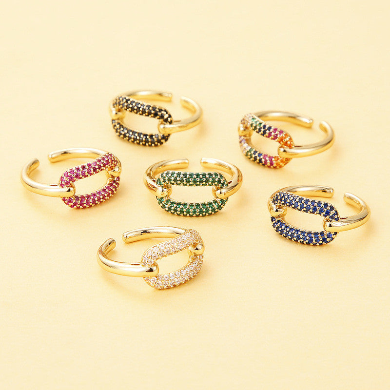 Oval Copper Micro Inlaid Rhinestone Ring For Women