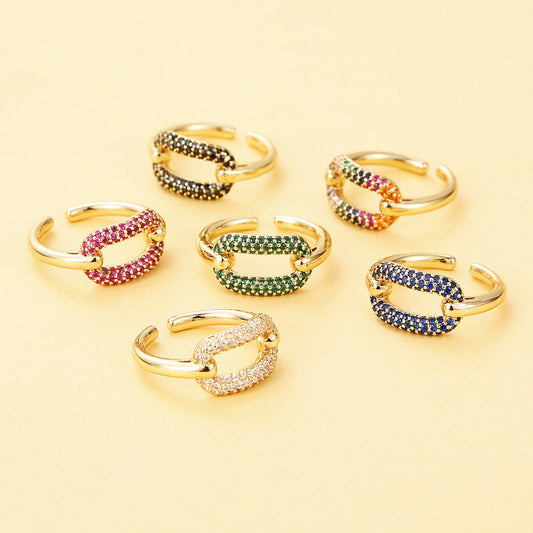 Oval Copper Micro Inlaid Rhinestone Ring For Women