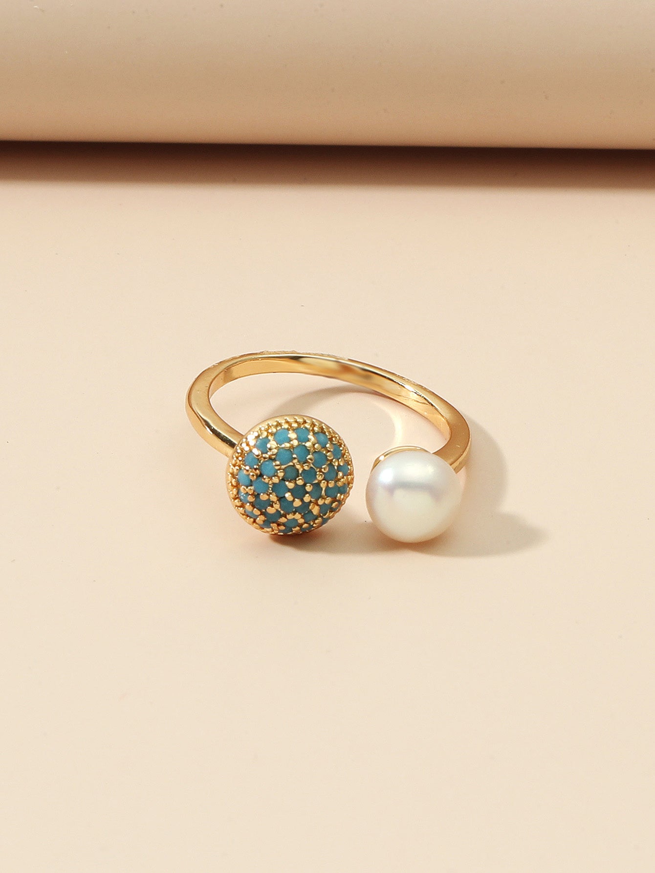 Personalized Solid Color Dual Use Short Ring Copper Zircon Turquoise Geometric Womens Jewelry For Everyday Use