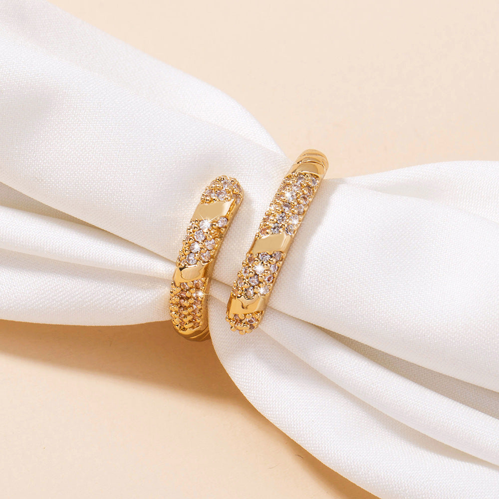 Unisex Zircon Ring Copper Band Micro Set Geometric Design Everyday Wear Jewelry Accessory Durable Copper Craft