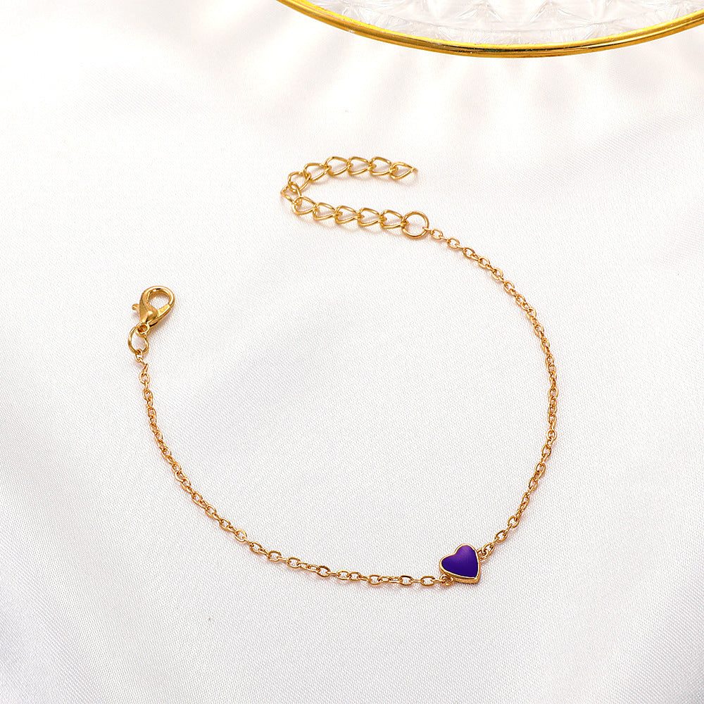 Womens Heart Bracelet Electroplated Copper Peach Heart Charm Trendy Bracelet Gift For Her Valentine Day Present