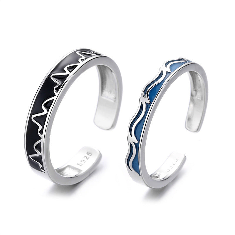 Adjustable Silver Couple Rings For Him And Her Geometry Design Electroplated Anniversary Engagement Jewelry Gift Ready