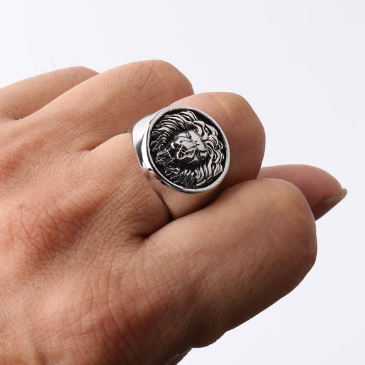 Men's Lion Head Ring Stainless Steel Polished Animal Zodiac Ring Fashion Ring for Men Lion Ring Steel Ring Gold Ring Retro Ring