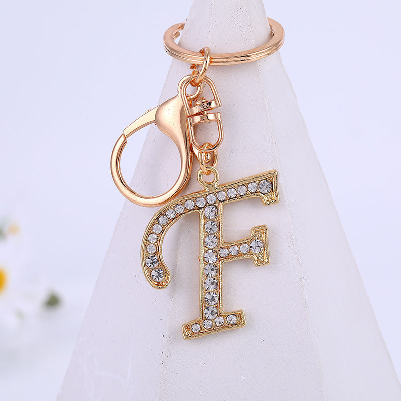 Personalized Initial Keychain With Diamond Inlay Letter Ring For Bags Cars Keys Durable Alloy Finish And Shine