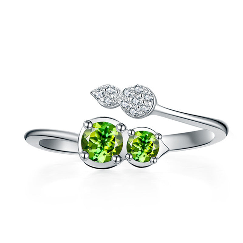 Green Zircon Gourd Ring Copper Inlaid Gold Plated Adjustable Womens Ring Gemstone For Everyday Wear For Styles