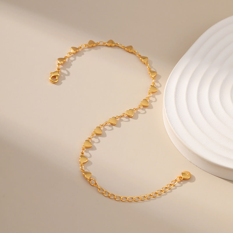 Women Heart Bracelet 18K Gold Plated Copper Love Chain Delicate Thin Heart Jewelry For Women Gift Everyday Wear