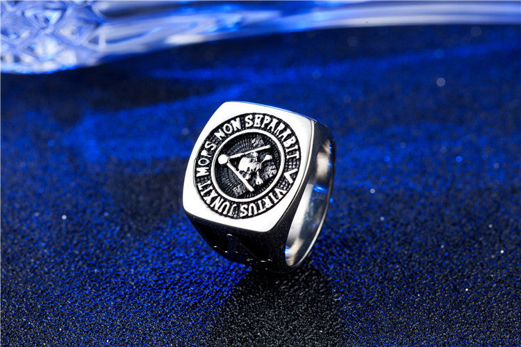Men's Masonic Ring with Ghost Head Titanium Steel Band European American Retro Ring Stainless Steel Statement Ring for Man Fashion Jewelry Biker Ring