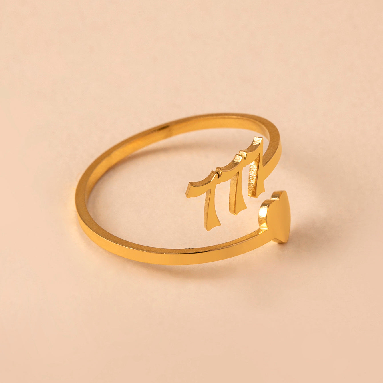 Stainless Steel Lucky Number Ring Adjustable Text Lettering Design Gold Tone Jewelry For Women And Girls Style