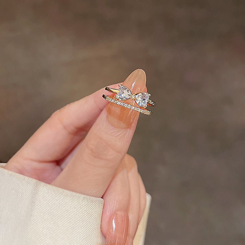 Elegant PearlWhite Ring Geometric Copper Band Electroplated White Gold Gemstone Inlay Gift For Her Korean Style