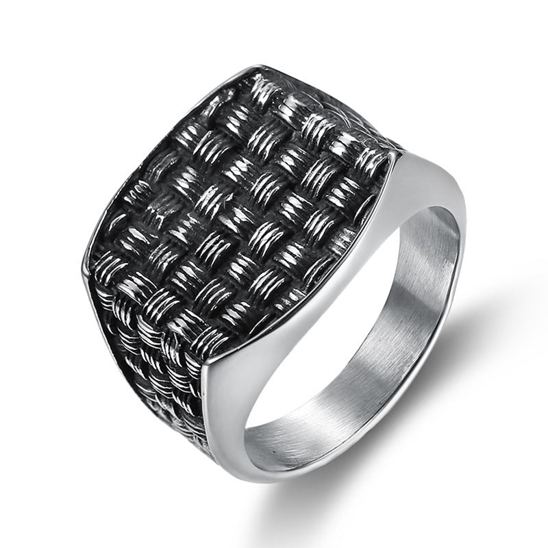 Retro Personality Grid Woven Men's Ring