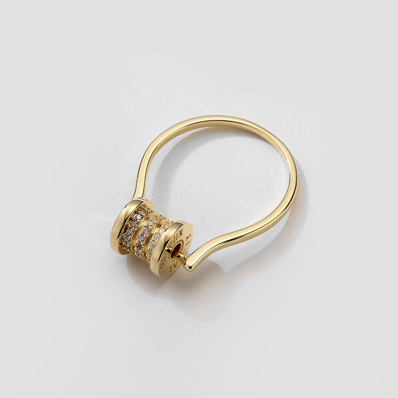 Golden Geometric Ring With Diamond Studded Design Adjustable Opening For Women Fashion Jewelry Party Wear Gold