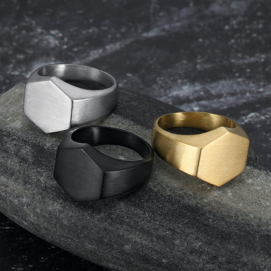 Unisex Stainless Steel Ring Geometric Design Band for Men or Women Neutral Jewelry Steel Gold Black Ring