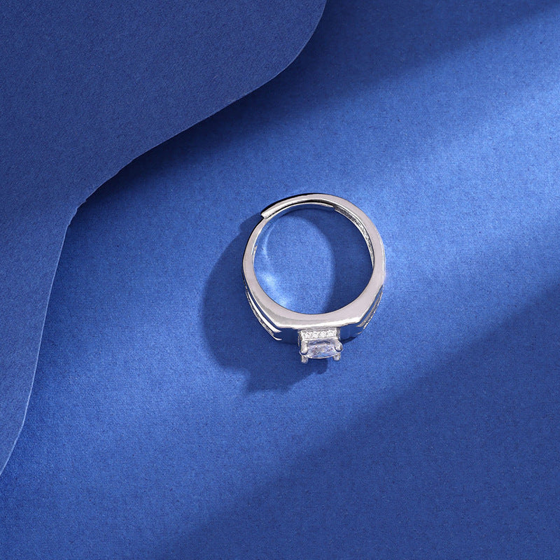 Simple Design Open Diamond Ring For Men Silver Plated Copper Jewelry With Irregular Geometric Build And Durable Finish