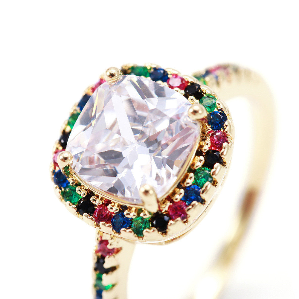 Women's Zircon Ring Geometric Copper Band Gold Tone Jewelry