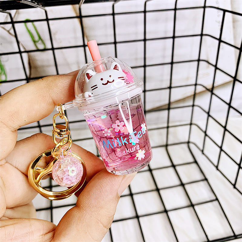 Acrylic Cat Cup Keychain Milk Tea Design For Women And Men