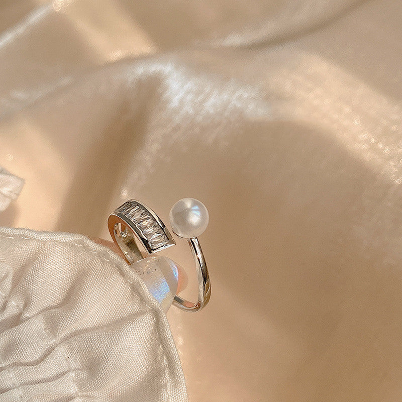 Womens Adjustable Double Layer Copper Ring Geometric Style Korean Fashion Jewelry Silver Copper Ring For Women