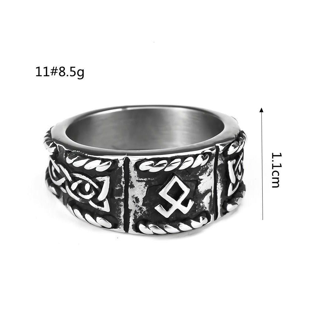 Mens Titanium Steel Viking Text Ring Retro Geometric Design Polished Band Durable Jewelry For Men Everyday Wear