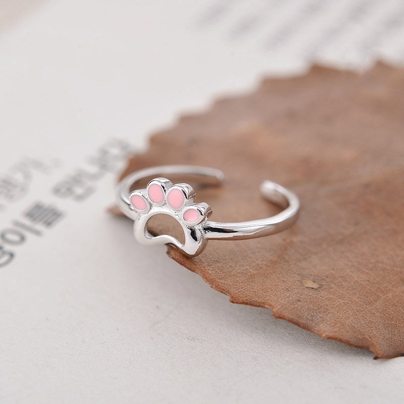 Womens Cartoon Cat Ring Adjustable Open Copper Ring