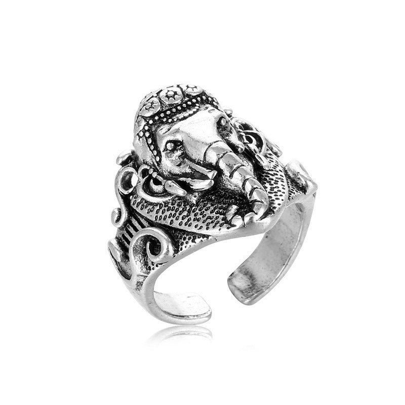 Mens Feather Ring Alloy Vintage Punk Exaggerated Design Statement Fashion Ring For Men Feather Alloy Vintage Feather
