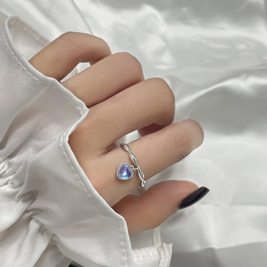 Women's Heart Ring Moonstone Zircon Adjustable Copper Band