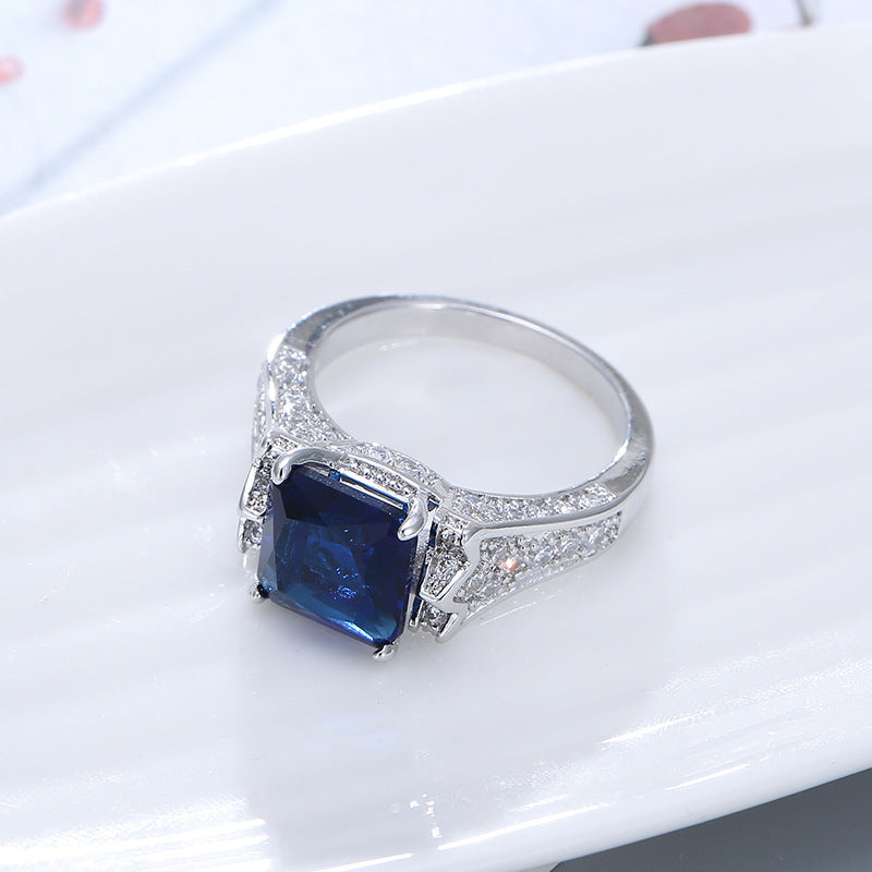 Women Zircon Copper Electroplated Geometric Charm Ring European American Fashion Jewelry Accessory Durable Gems