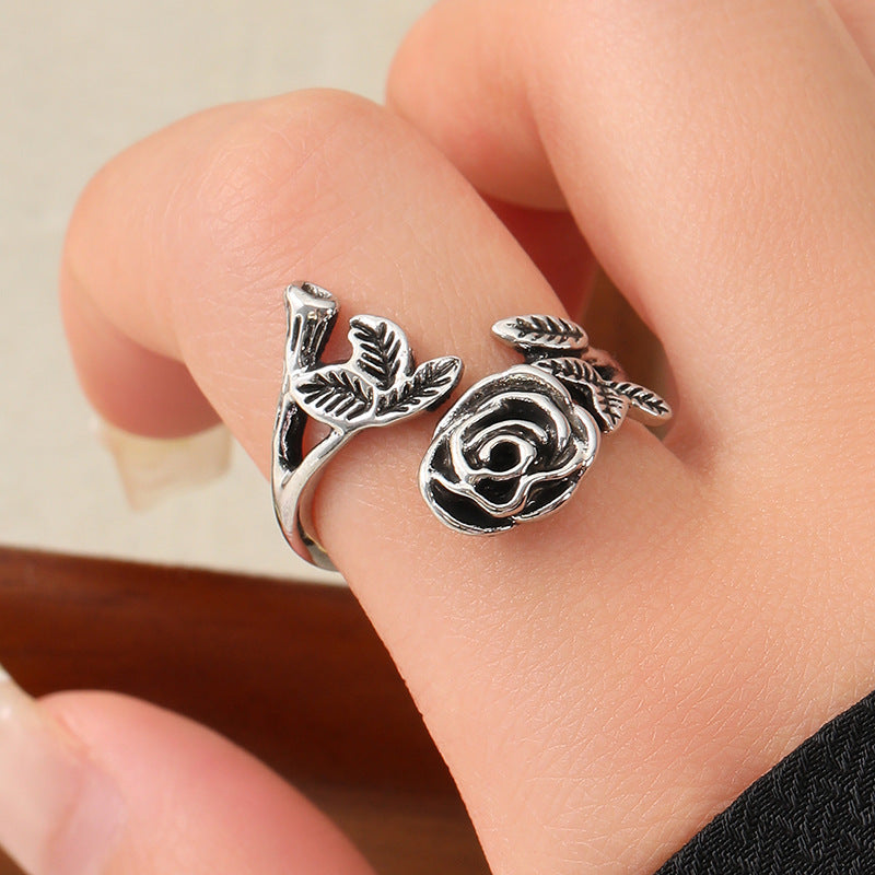 Unisex Open Ring Vintage Flower Electroplated Alloy Adjustable Split Ring Rose And Flower Geometric Shape Design