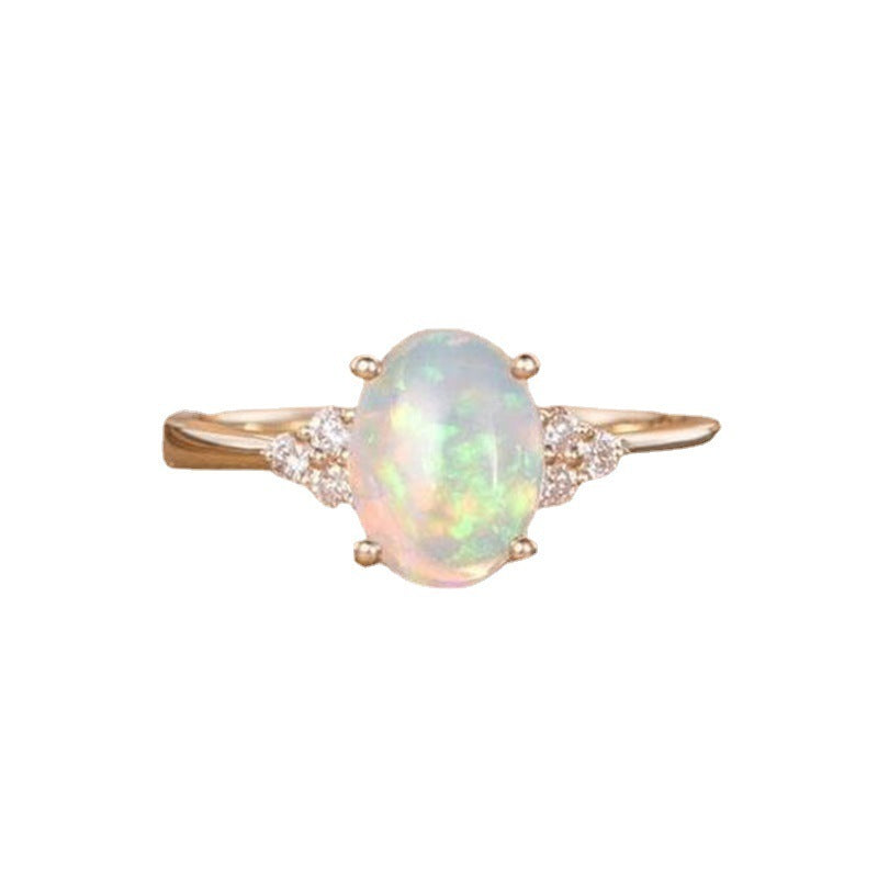 Womens Geometric Ring With Opal Stone Electroplated Gold Alloy Jewelry Engagement Ring For Her Elegant Fashion