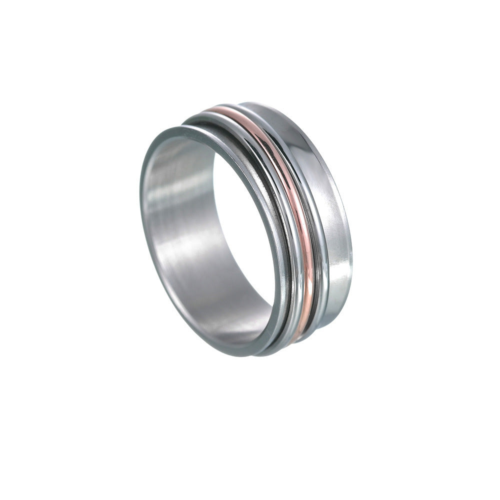 Unisex Rotating Ring Titanium Steel Concave Three Ring Design Electroplated Band Gold Silver Rose Gold Geometric Ring