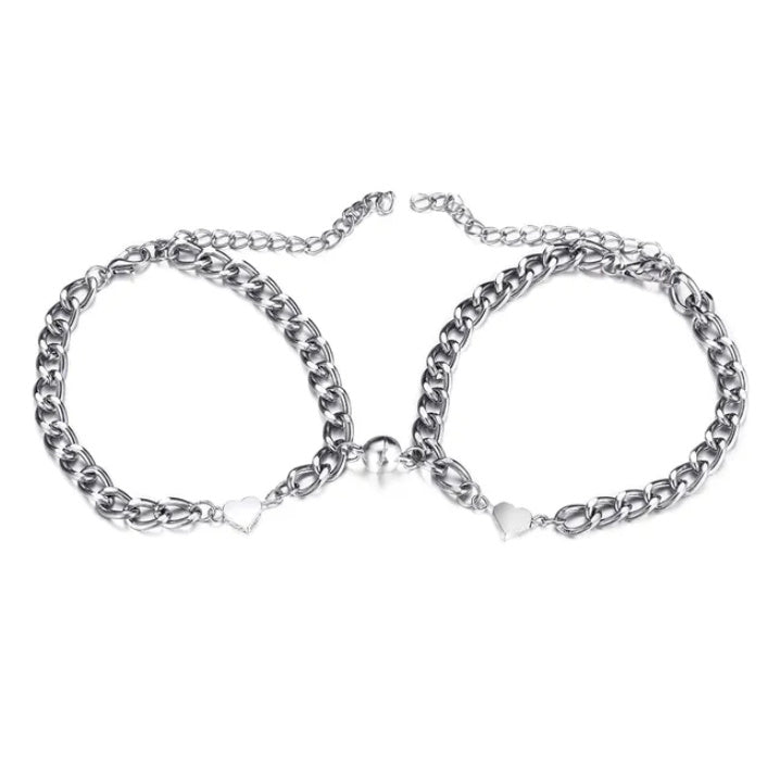 Couple Magnetic Heart Bracelet Valentines Day Gift Alloy Circular Design Fashion Jewelry Set for Women and Men