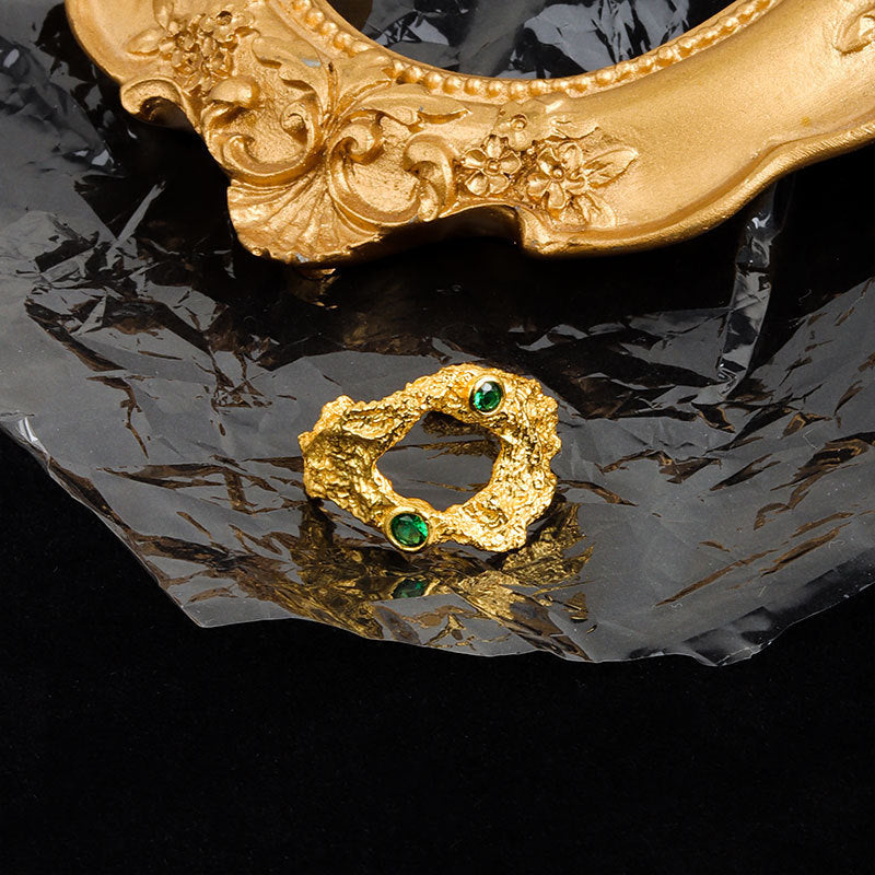 Womens Adjustable Fashion Ring Irregular Texture Copper Band With Zircon Inlay Geometric Hollow Design Electroplated