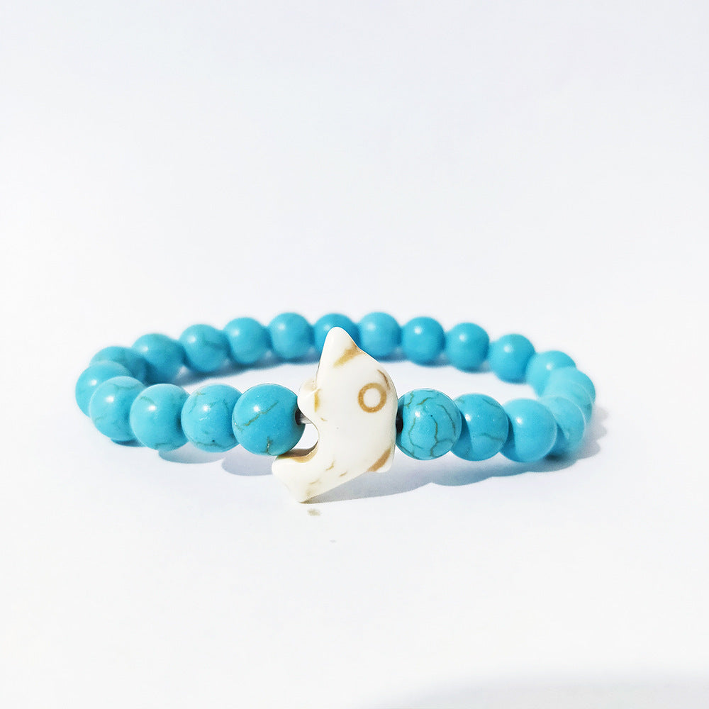 Beaded Bracelet Polished Glass Fashion Jewelry with 8mm Beads and 19cm Chain Black Weathered Agate and Amazon Stone