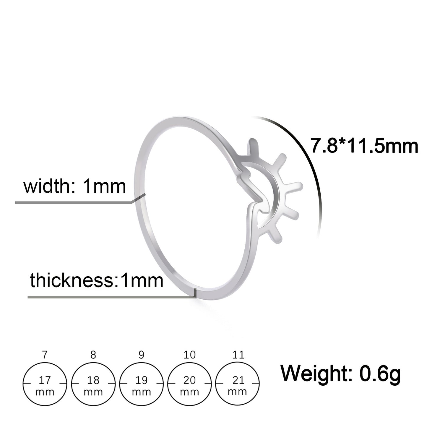 Stainless Steel Unisex Sun Design Ring Durable Closed Circle Band Jewelry For Women And Men Fashion Accessory Gift