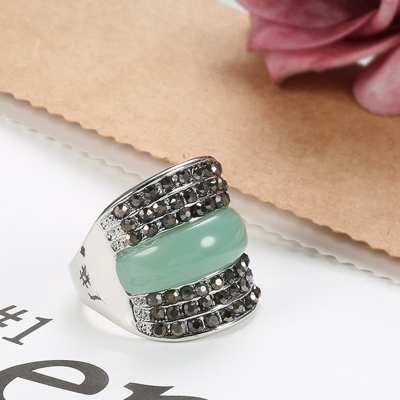 Womens Geometric Arch Ring Bohemian Inlay Ring Fashion Alloy Ring Silver Tone Ring Women Girls New Design High