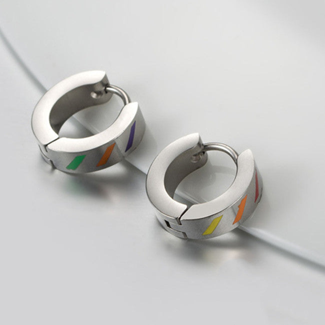 Geometric Rainbow Pattern Titanium Steel Earrings 4mm For Women And Girls Fashion Jewelry Worldwide Gift Everyday Use