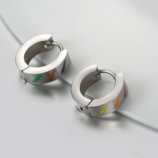 Geometric Rainbow Pattern Titanium Steel Earrings 4mm For Women And Girls Fashion Jewelry Worldwide Gift Everyday Use
