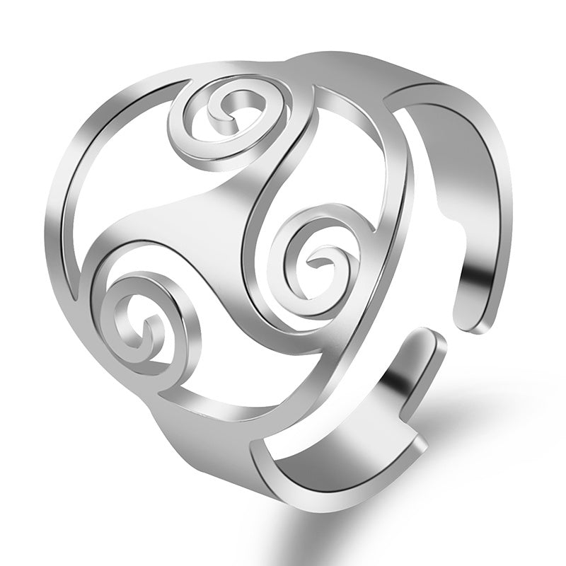 Womens Stainless Steel Flower Ring Adjustable Open Ring Polished Gold Black Jewelry Elegant Jewelry For Womens