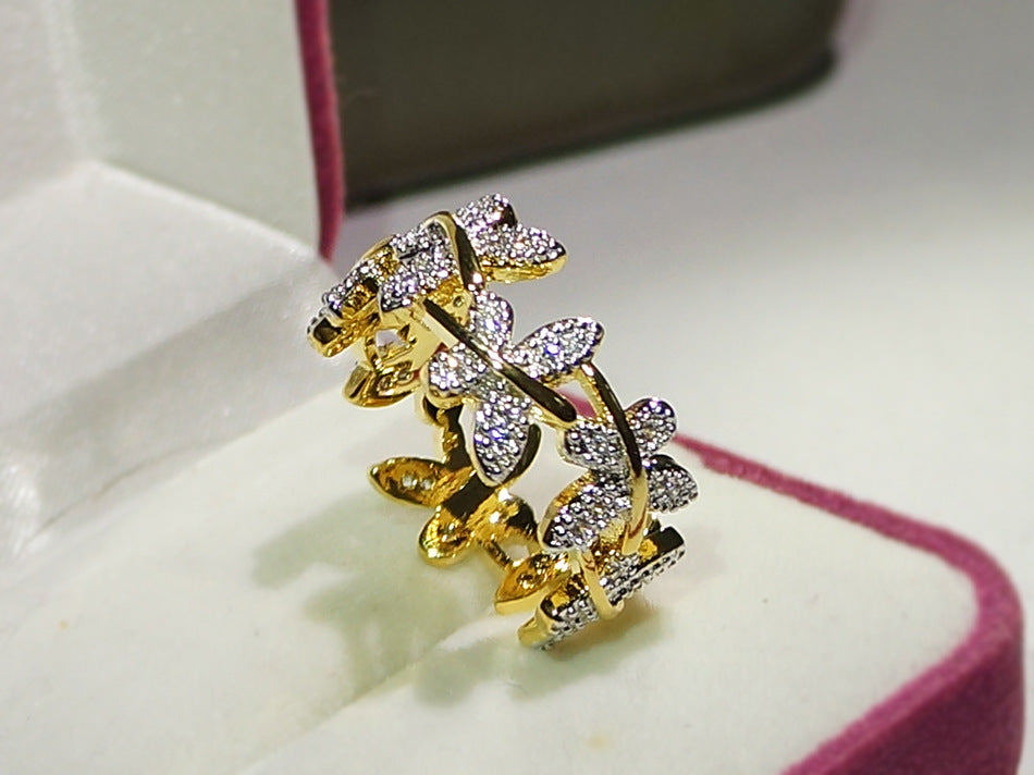 Gold Plated Butterfly Flower Ring for Women Elegant Fashion Jewelry Daily Wear Gift Anniversary Accessory Item
