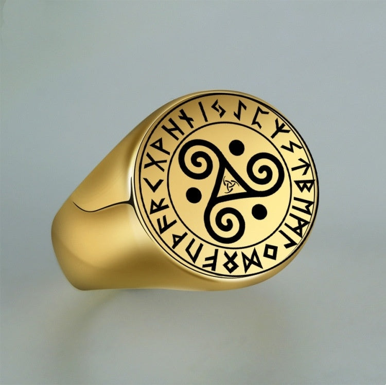 Unisex Stainless Steel Ring Geometric Triangle Aoding Symbol Pattern Letters Gold Finish Sizes 9 10 11 12 Gold