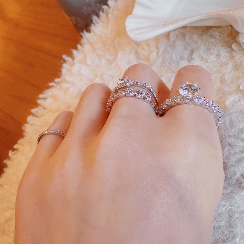 Womens Adjustable Copper Ring With Rhinestones Geometric Slim Design Refined Simple Fashion Jewelry Daily Wear