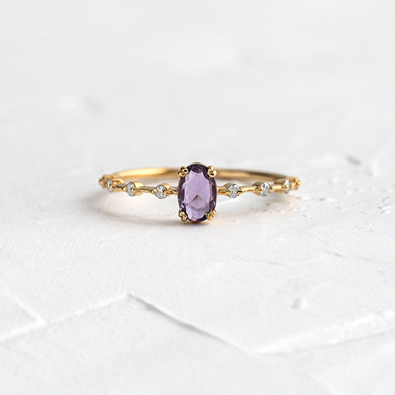 Purple Zircon Geometric Copper Rings Inspired By Japanese Design Electroplated For Women Birthday Gifts Jewelry