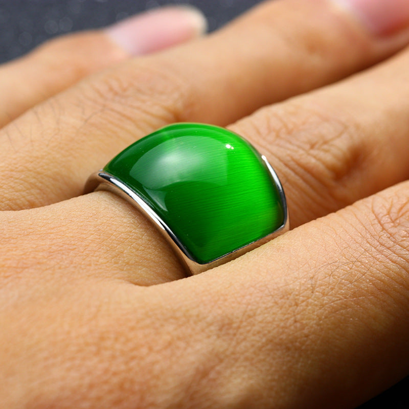 Stainless Steel Ring With Green Opal Stone Vintage Geometric Design Fashion Jewelry For Women Sleek Look Today