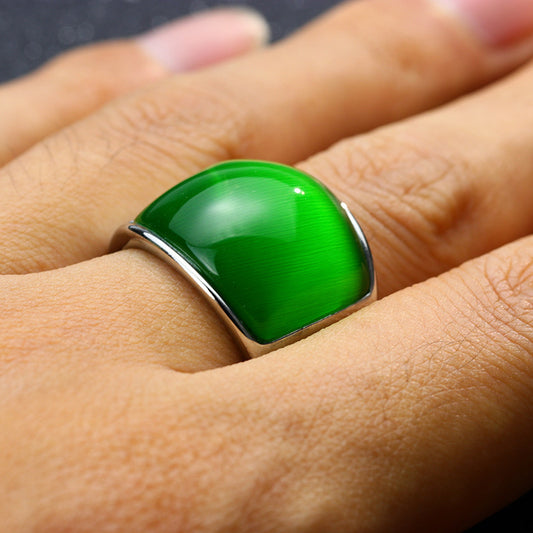 Stainless Steel Ring With Green Opal Stone Vintage Geometric Design Fashion Jewelry For Women Sleek Look Today
