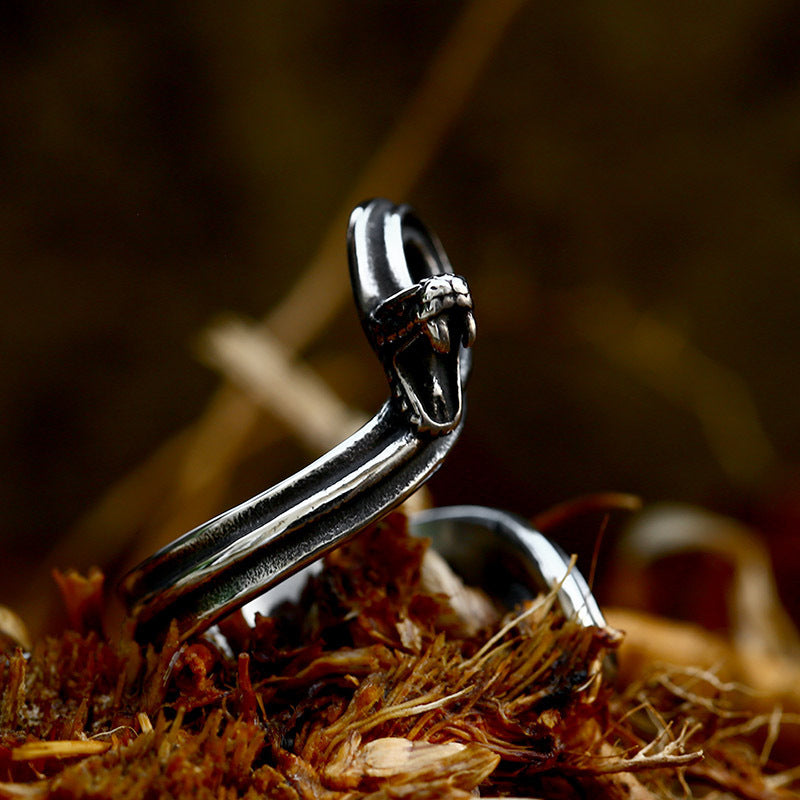 Vintage Stainless Steel Snake Ring For Men Animal Design Jewelry Ring Size 7 To 13 Durable Comfort Fit Everyday Wear