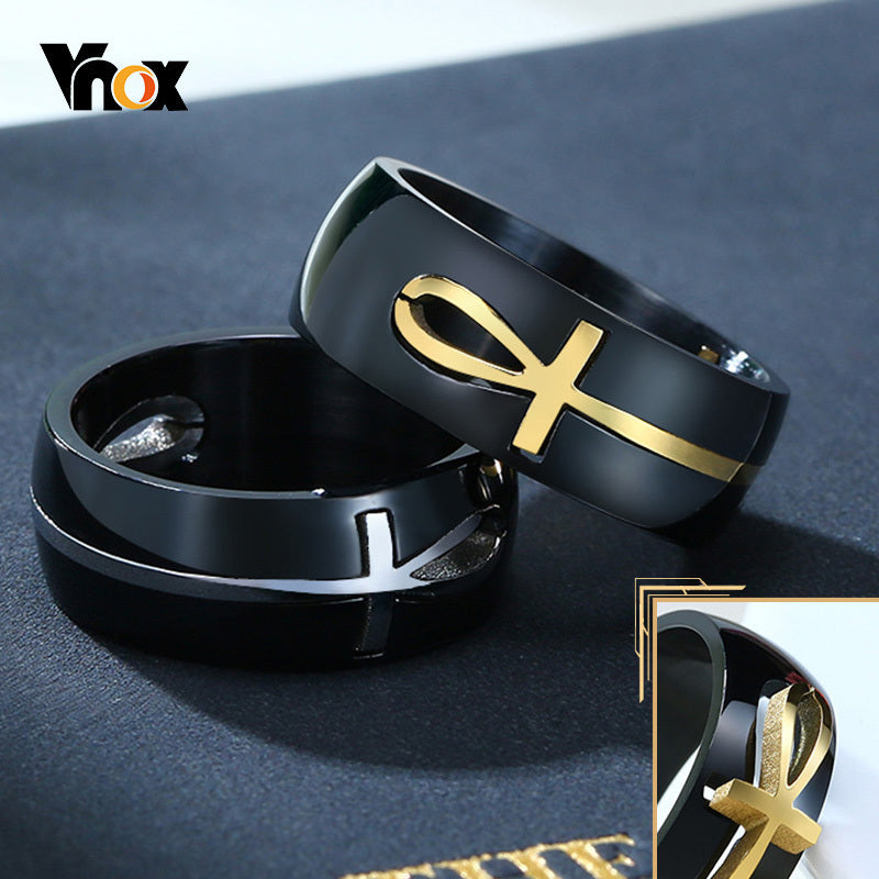 Two Tone Detachable Ankh Egyptian Cross Ring For Men Stainless Steel Religious Jewelry High Quality Finish Now