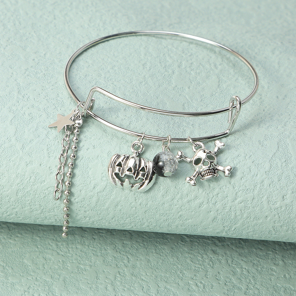 Womens Halloween Bracelet Gold Plated Alloy Metal Jewelry With Retractable Design Ghost Claw Pumpkin And Bat Jewelry