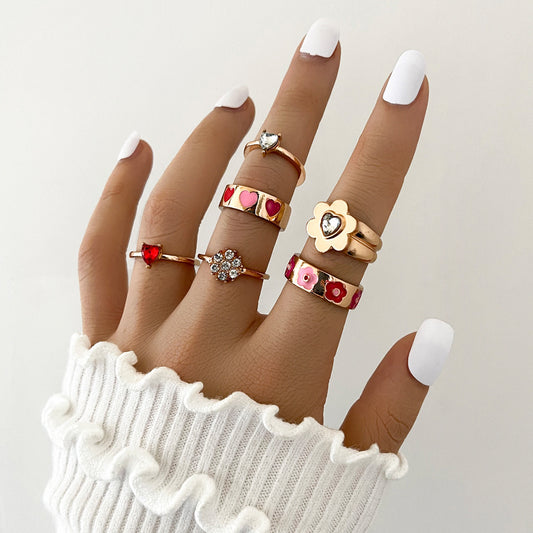 Women Ring Set Fashion European And American Personalized Rings For Women Alloy Jewelry Set 6 Piece Collection