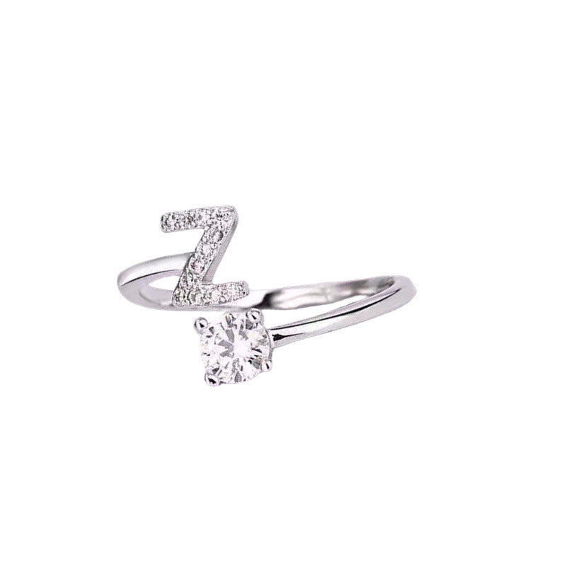 Women's Initial Alphabet Zircon Ring Open Mouth Adjustable Design A to Z Letter Jewelry Gift for Her Gifts for Her
