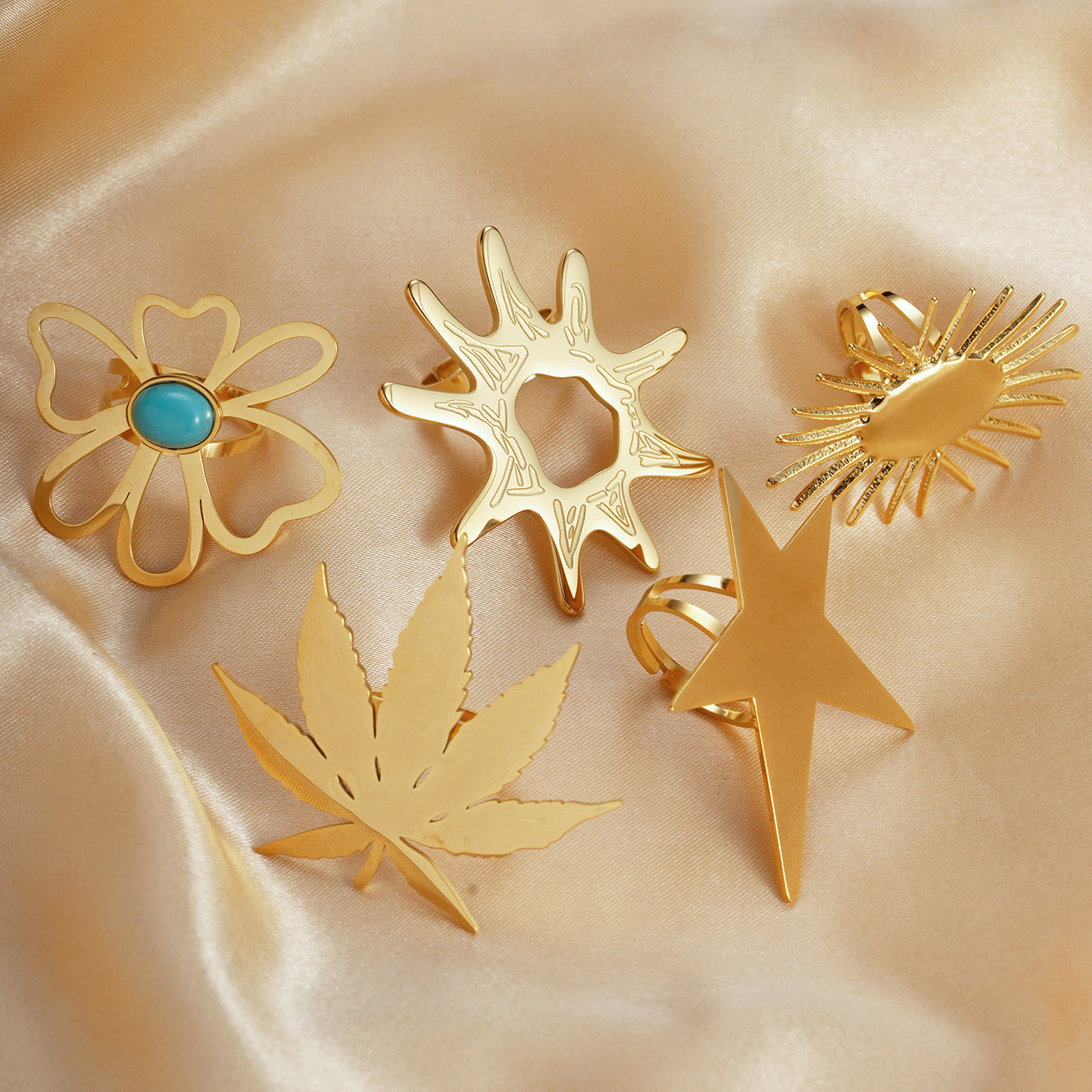 Stainless Steel Ring Retro Textured Geometric Irregular Five Pointed Star European American Design Jewelry For Women