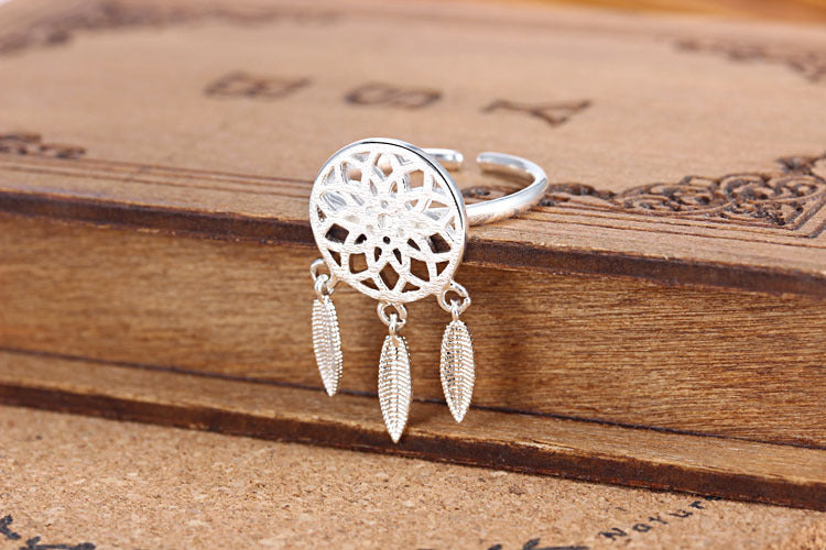 Womens Ring Adjustable Silver Plated Copper Ring With Geometric Dream Catcher Design Fashion Jewelry Gift Idea