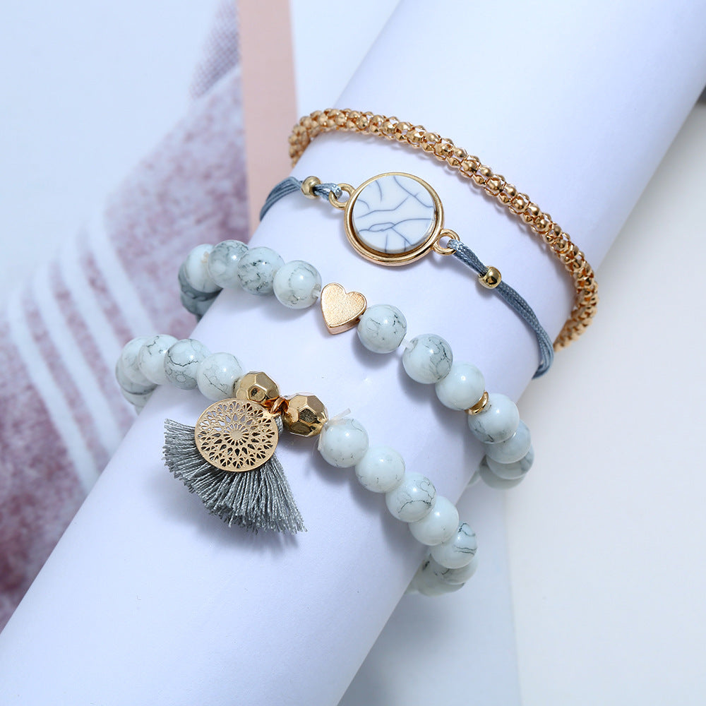 Unisex Vintage Turquoise Tassel Bracelet With Round Stone Accent Zinc Alloy Jewelry Travel Gift Commemorative Edition